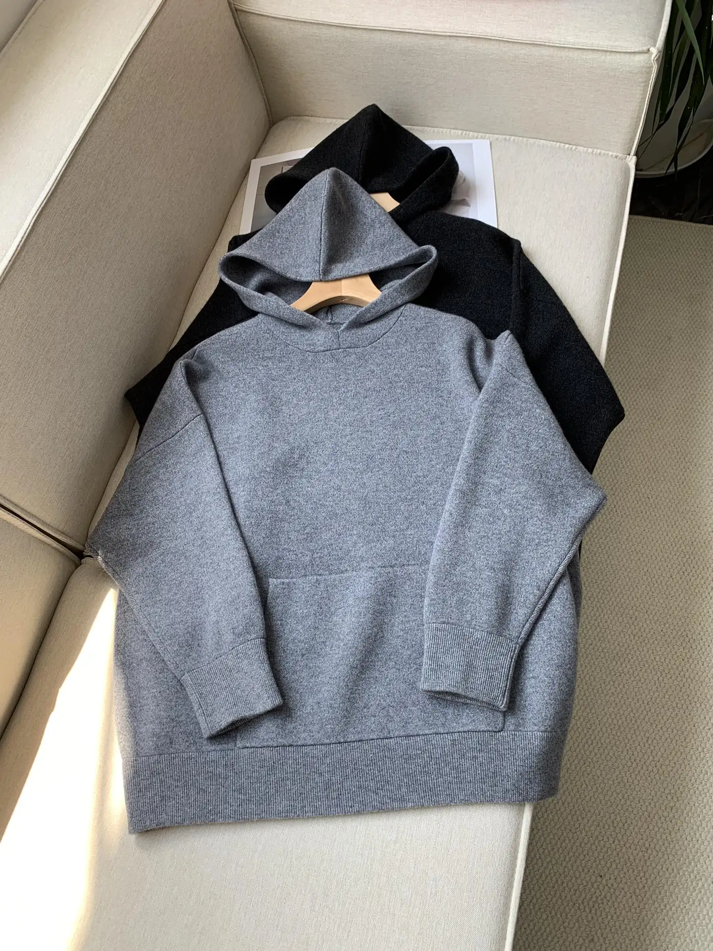 Autumn Winter Women Cashmere Wool Sweater Hooded Solid Color Long Sleeve Loose Warm Knitted Pullover