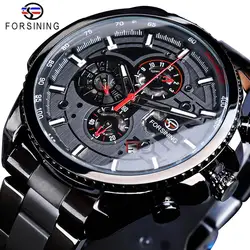 Forsining – reloj de pulsera automático mecánico para hombre, con tres Dial, calendario, de acero inoxidable, deportivo, militar, masculino