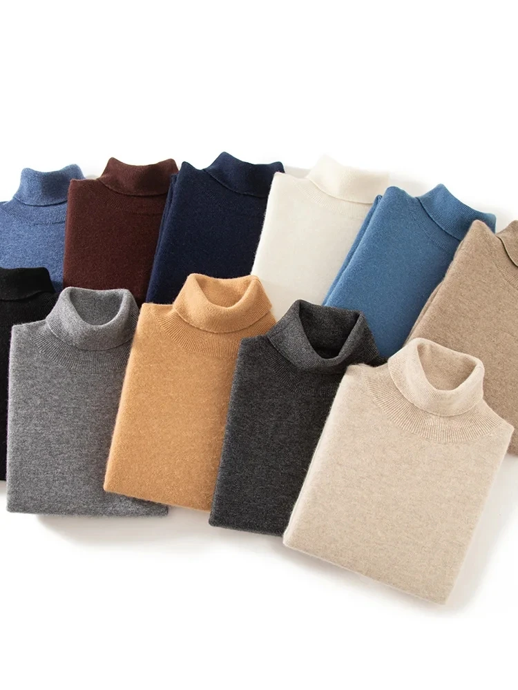 

High Quality 100% Cashmere Pullover Men's Turtleneck Sweater Autumn Winter Warm Solid Cashmere Knitwear Smart Casual Jumper Top