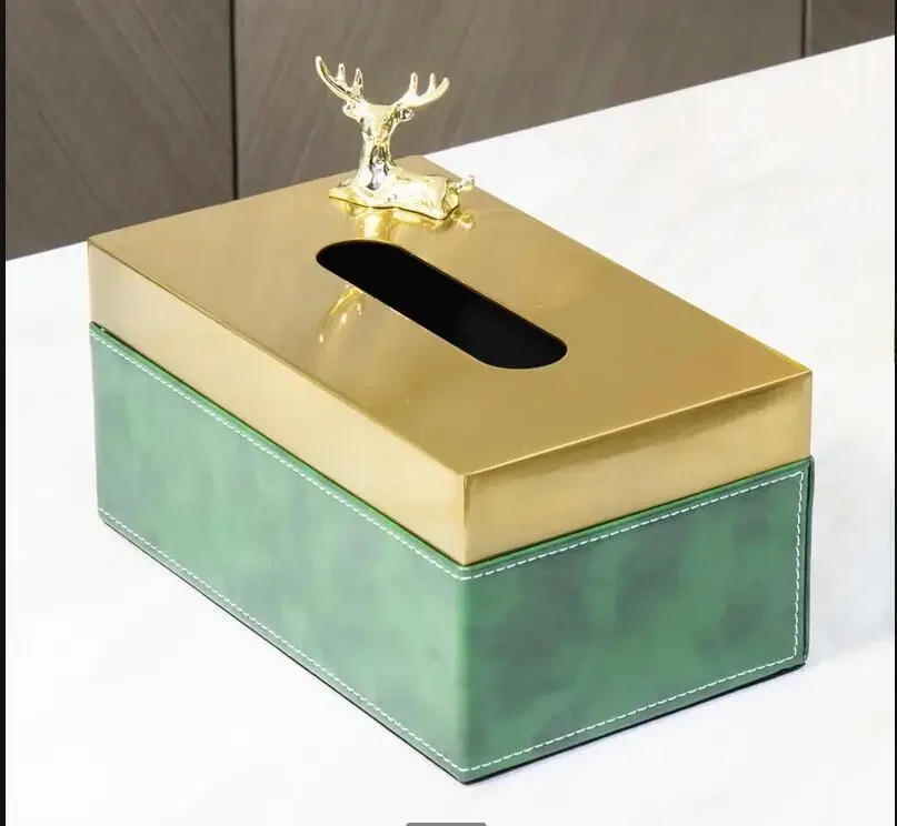 

Metal Leather Tissue Box Tissue Storage Boxes Paper Box Napkin Boxes Paper Holder Tissue Organizer Magnetic Bird Deer Decoration