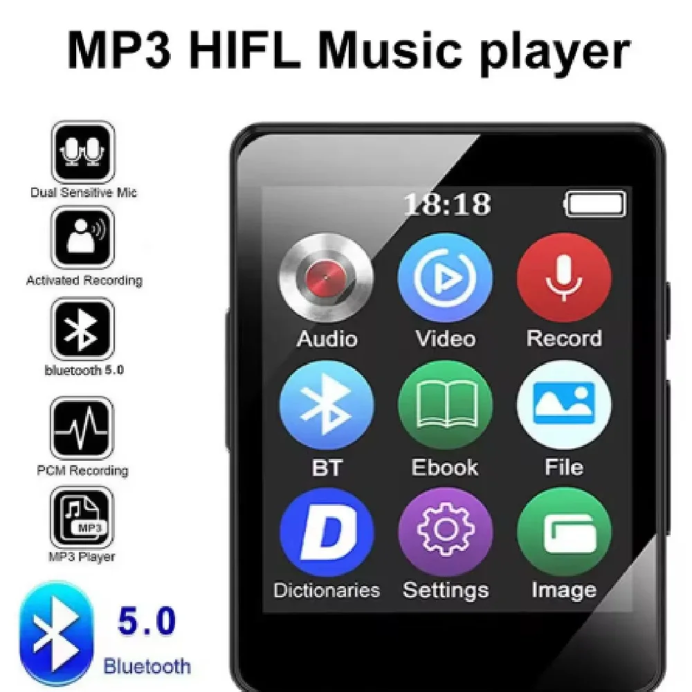 Portable MP3 Player Bluetooth 5.0 Music Stereo Speaker Mini MP4 Video Playback With LED Screen FM Radio Recording For Walkman