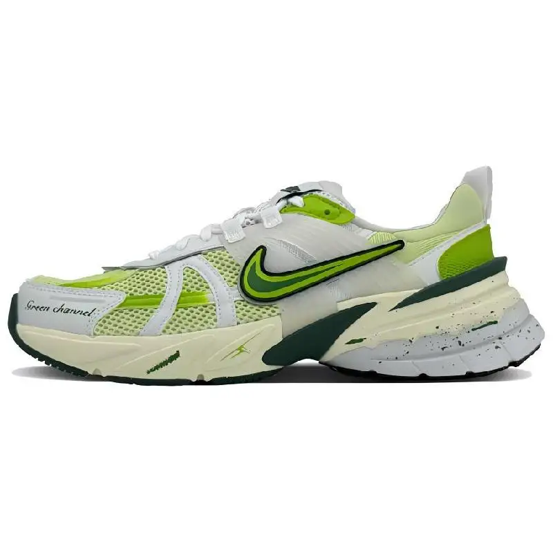 【Customize】Nike V2K Run Running Shoes Unisex Low-top Matcha/green, White Sneakers shoes FD0736-101