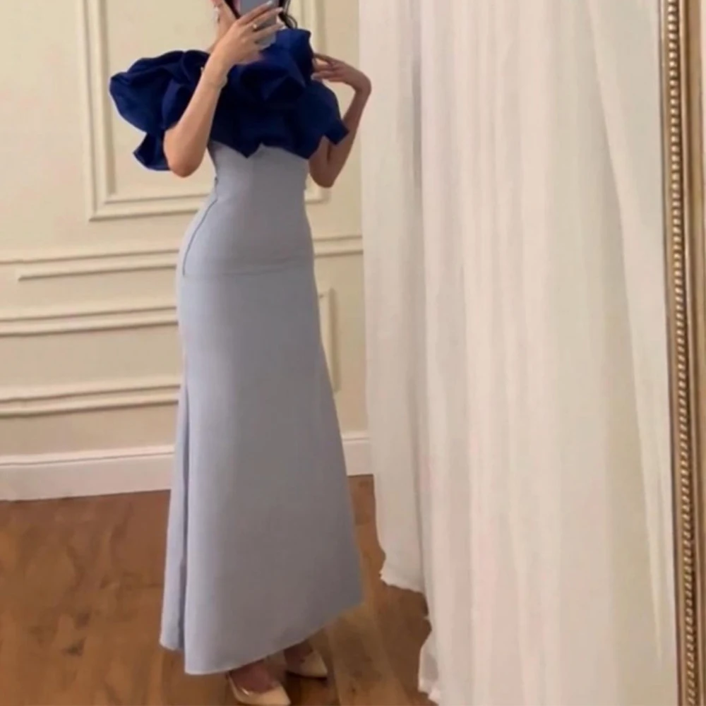 Flechazo Simple Off the Shoulder Evening Dress Short Sleeves Sheath Ankle Length Double Colors Women Custom Made Party Gowns