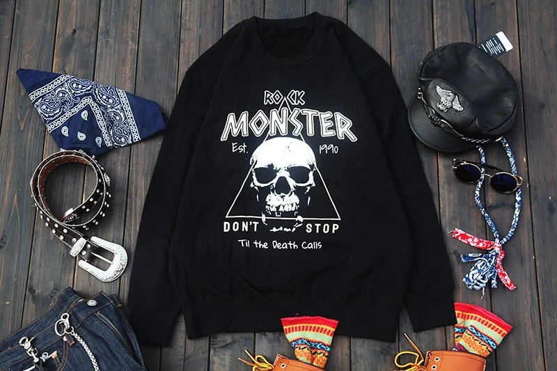 

2025 Dark Metal Band, Round-neck Hoodie, Man, Rock Trend, Printed Black, European and American Style, Individual Punk Skull