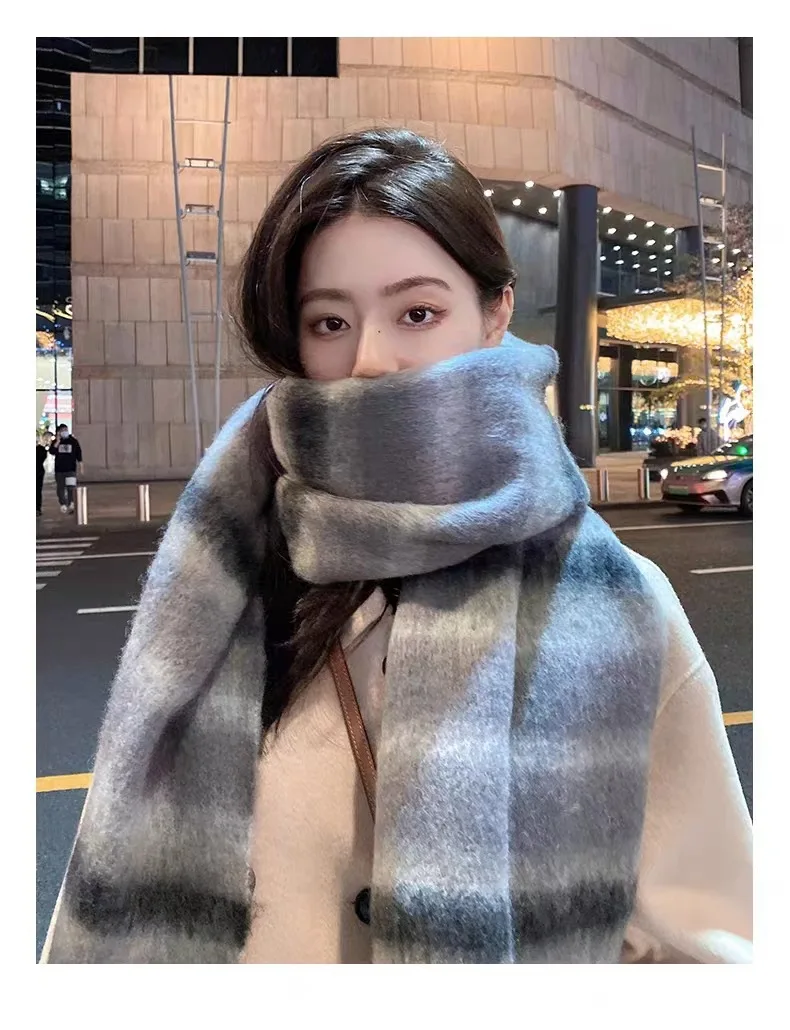 カラフルな起毛フリーススカーフ、特大の豪華な冬用ラップ、柔らかいふわふわのチェック柄スカーフ、女性と男性のための快適なファッションスカーフ