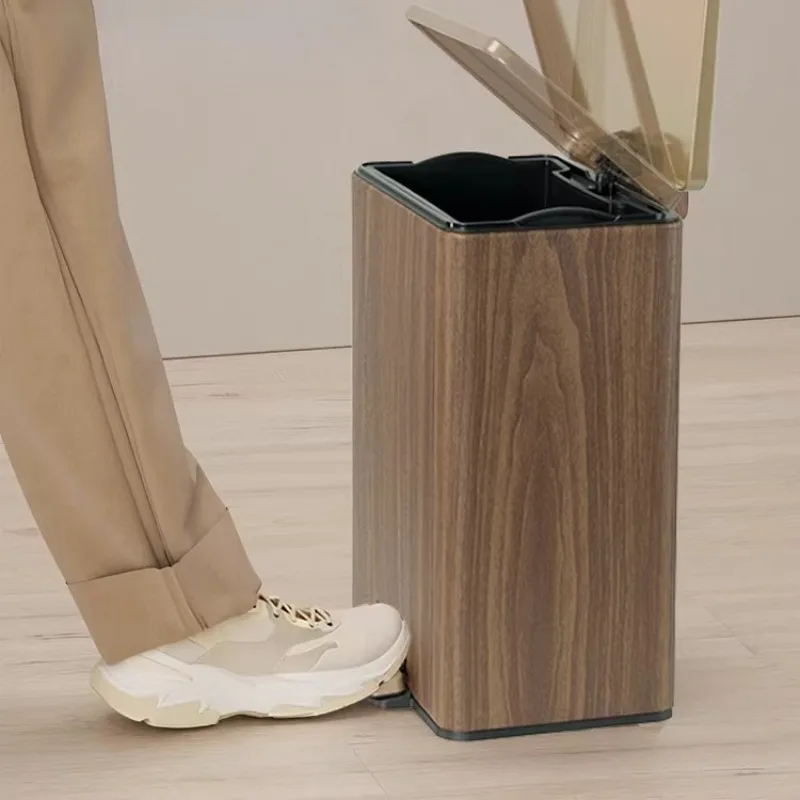 

Бесконтактное автоматическое мусорное ведро - Корзина для мусора из нержавеющей стали и кожи, современное азиатское офисное мусорное ведро для дома, декора ванной комнаты