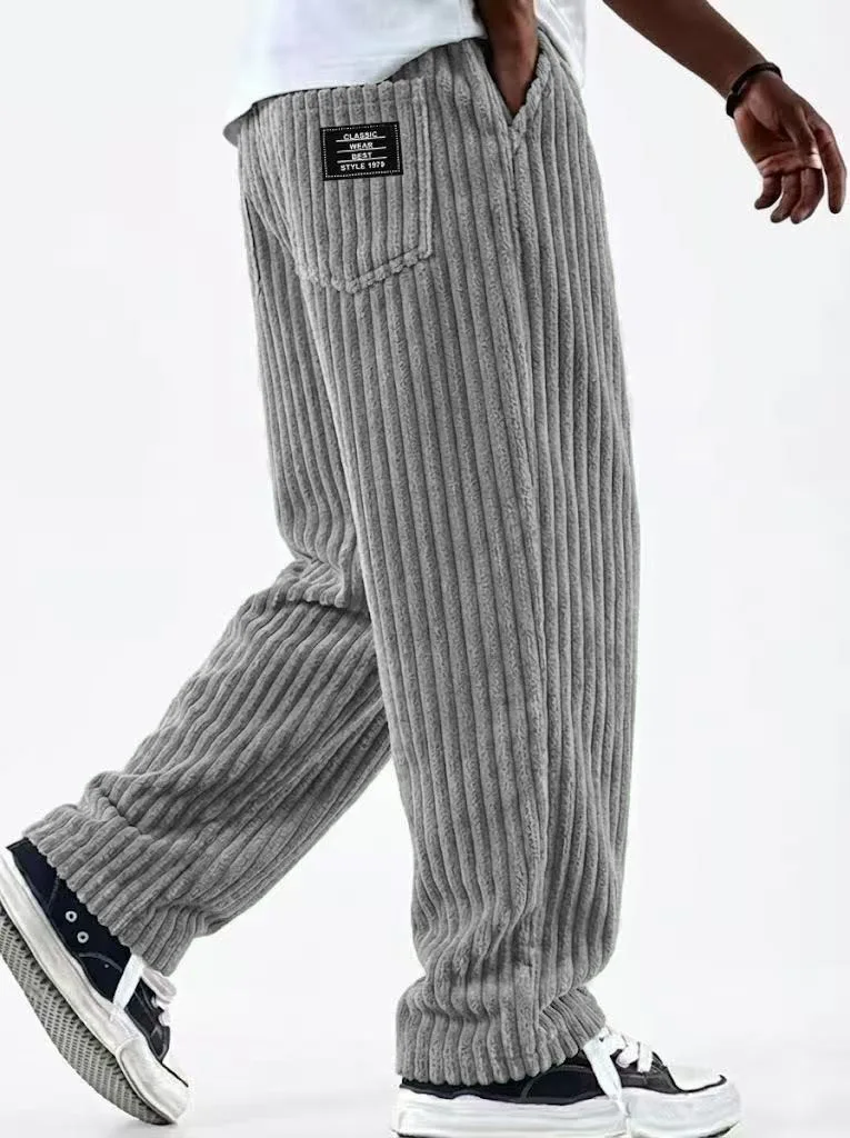 Men Casual Pants Corduroy Trousers Loose Fit Baggy Pants Straight Sweatpants Spring Summer Rough Drawstring Outdoor Streetwear ﻿