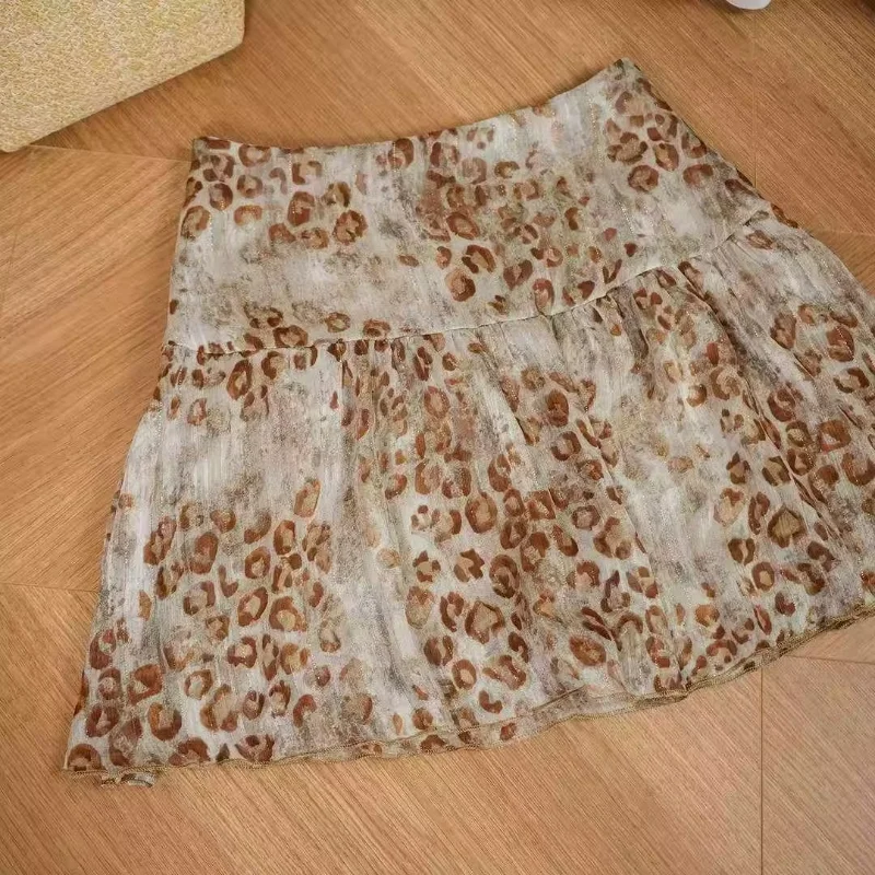 Leopard Slim Short Casual Skirts High Waist A-line Elegant Light Luxury Falda Small Fellow Age Reduction Fashion Faldas