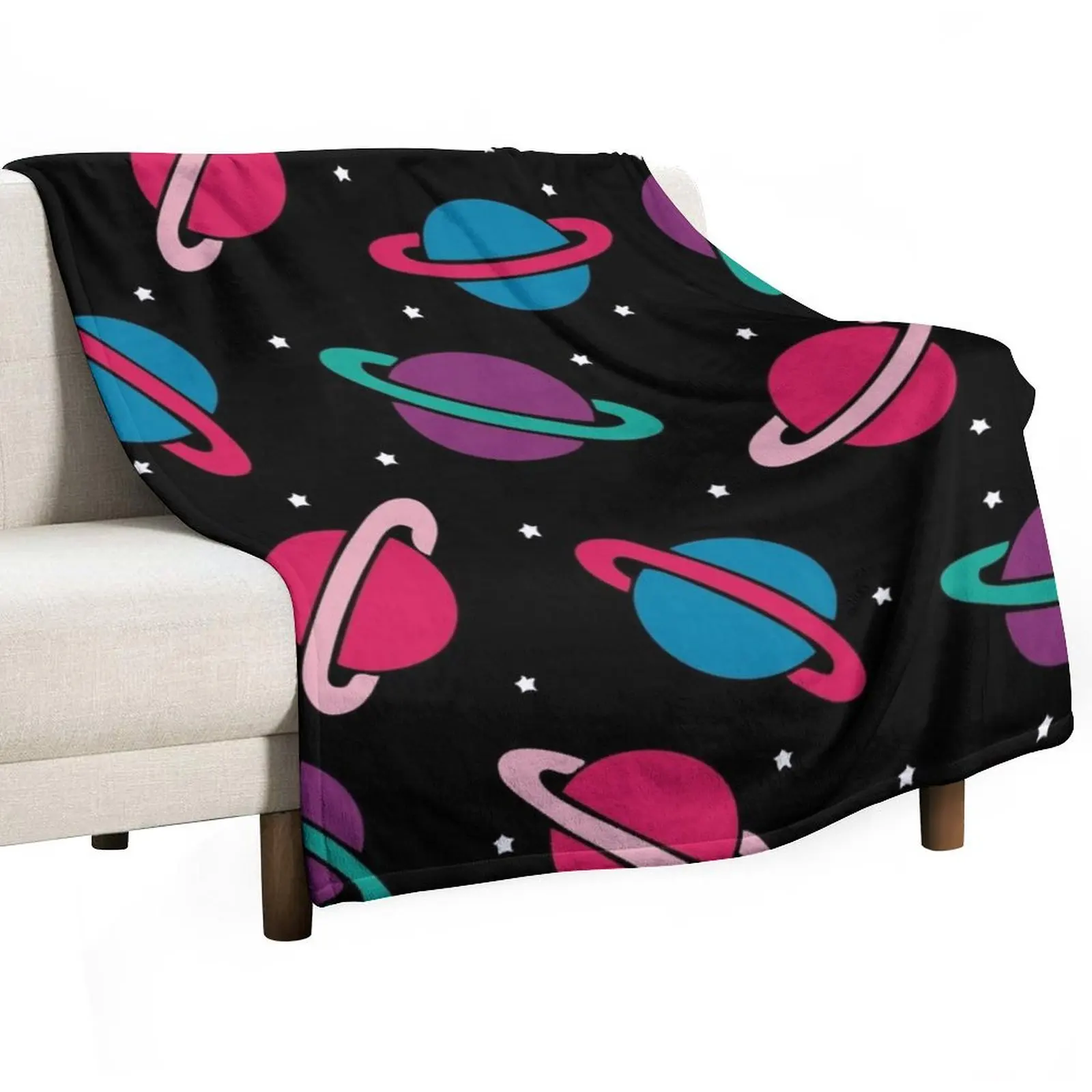 Neon Space Planets Pattern Throw Blanket For Sofa Thin Blankets For Sofas Blankets