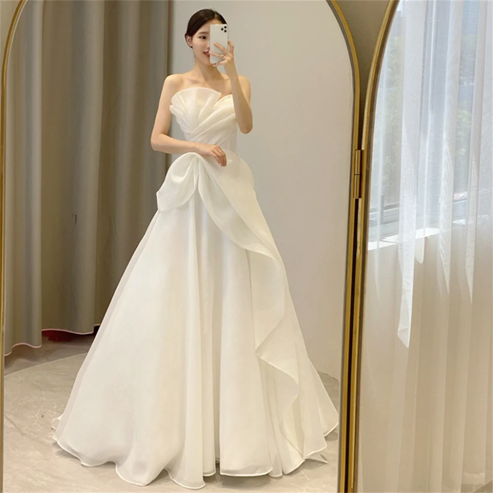 

Fairy Ivory White Princess Wedding Dresses Strapless Bridal Gowns Formal Photoshoot Bride Dresses For Korean Customized A022