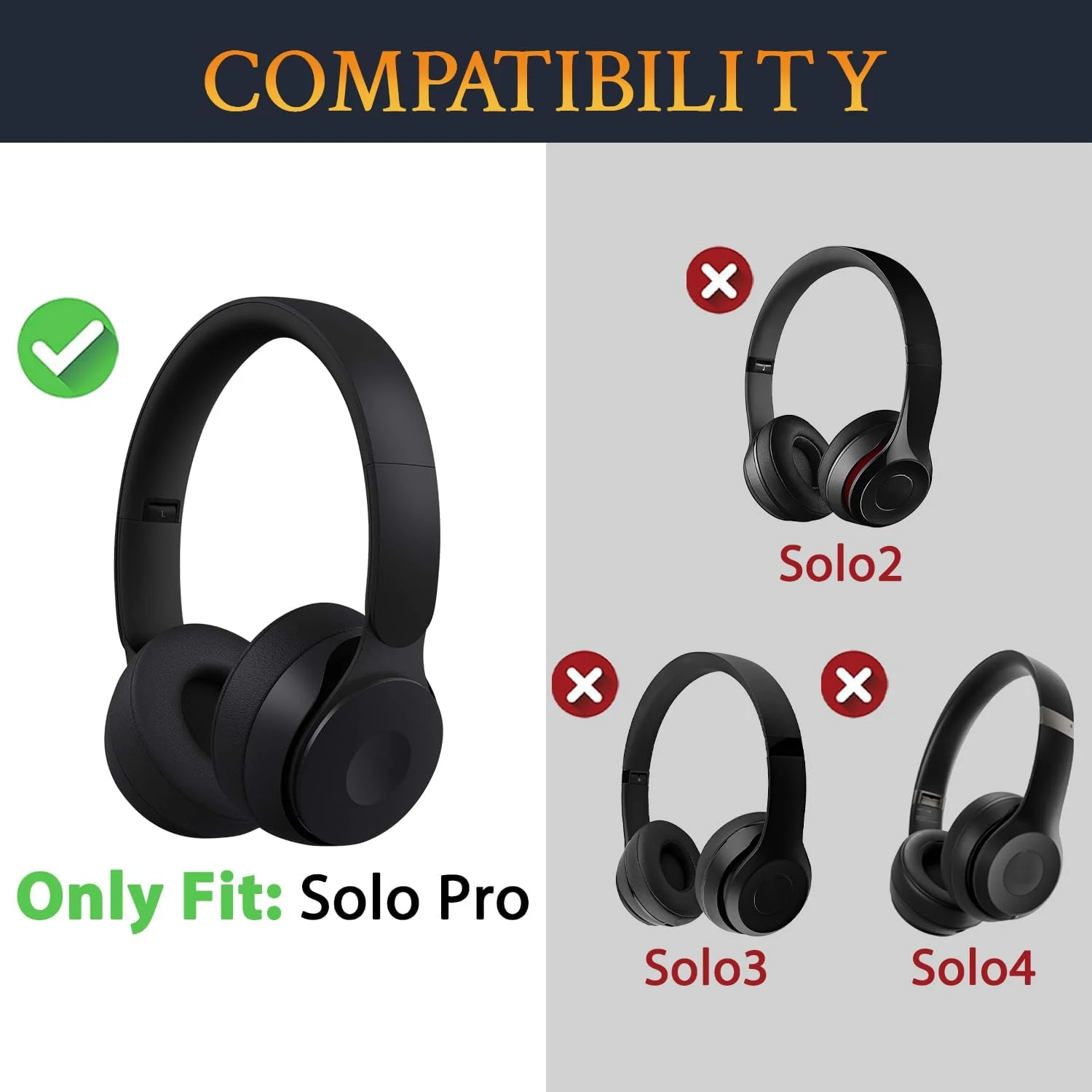 KUTOU Replacement Ear Pads Cushions for Beats Solo Pro Wireless Noise Cancelling On-Ear Headphones Earpads with Protein Leather