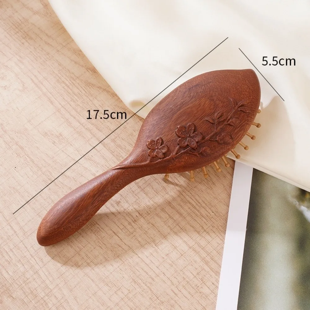 Fashion Scalp Meridians Relaxation Sandalwood Comb Hair Brush Hand Carved Air Cushion Comb Natural Portable Hairbrush for Women