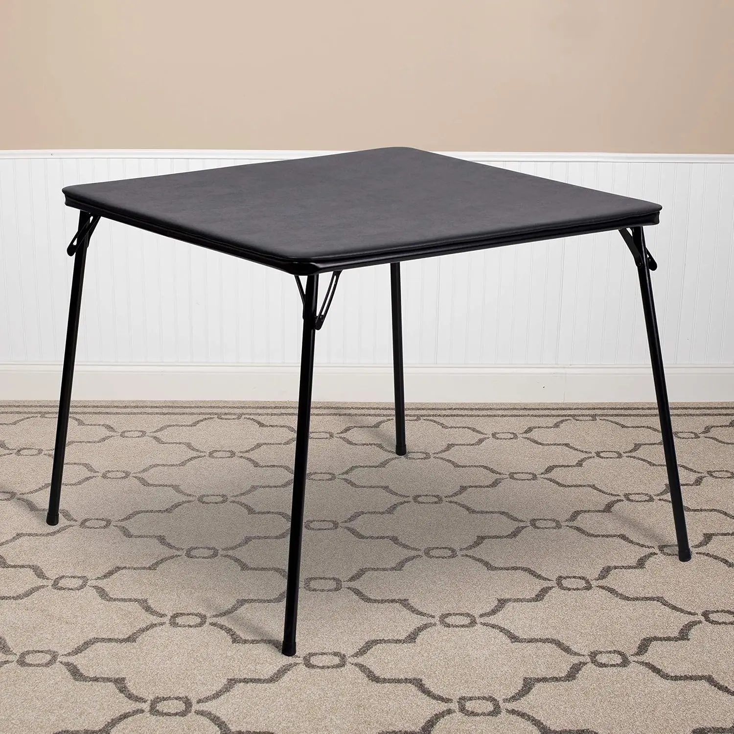 EMMA + OLIVER Black Foldable Card Table with Vinyl Table Top - Game Table - Portable Table