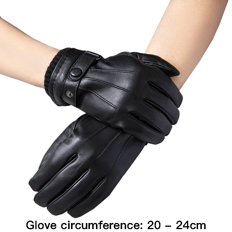 

High quality winter genuine leather gloves for men fur lining hand warmer new 2024 cycling outdoor elegant gloves black