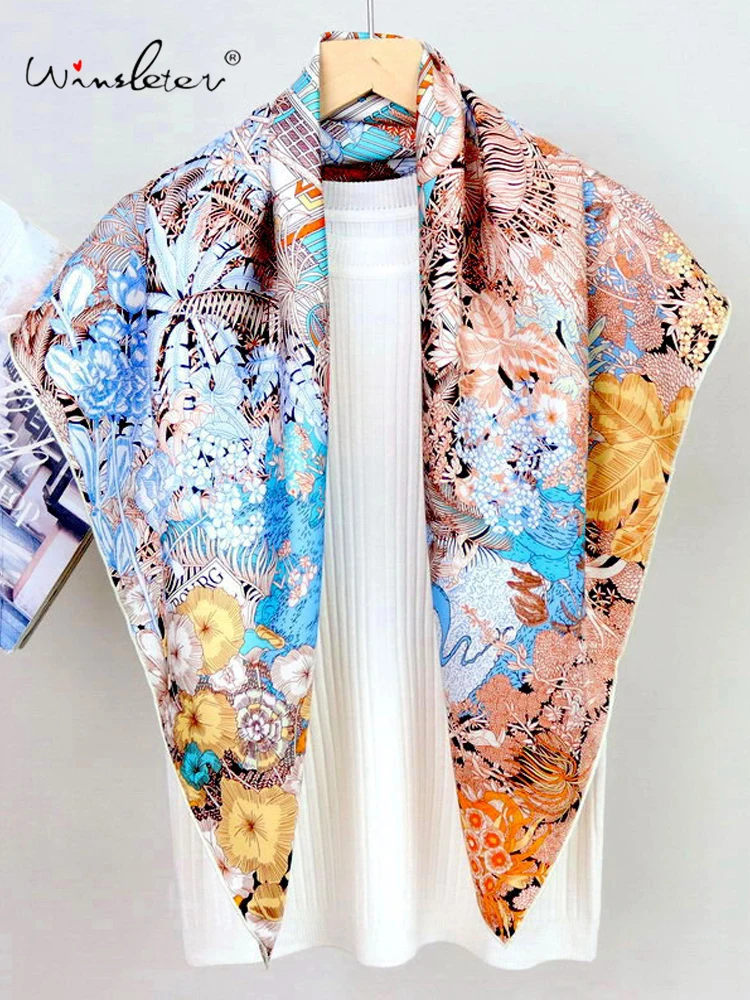 

Winsleter-Women 100%Real Silk Elegant Scarf, 88*88CM Floral Print, Mom Gifts OL French Chic Kerchief, 2026 Spring New A62283CC