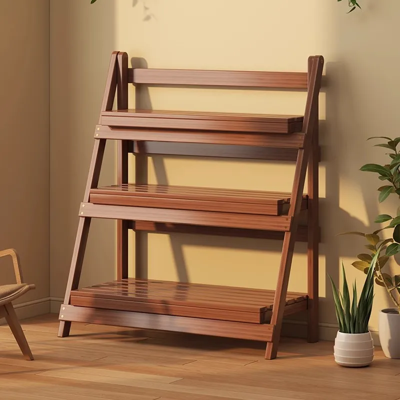 #Balcony shelf folding preservative wood flower stand outdoor courtyard floor-to-ceiling succulent plant flower pot stand manufa
