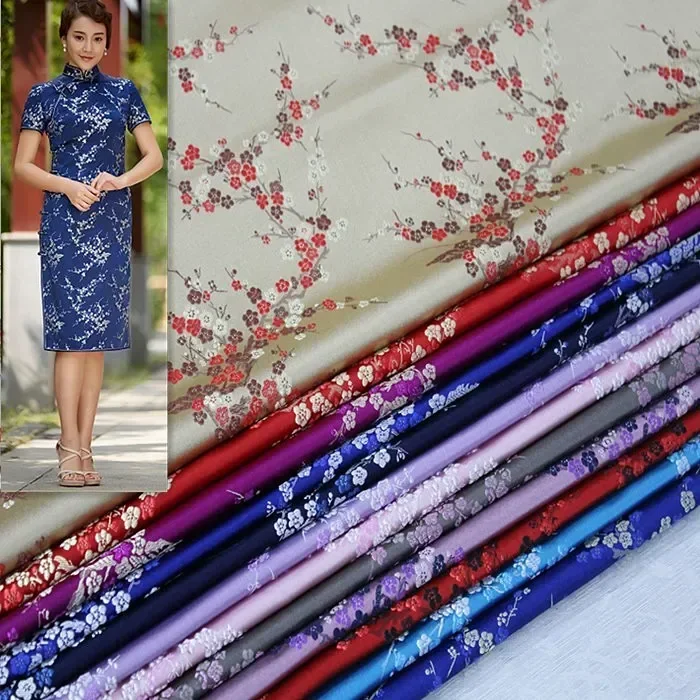 Jacquard Brocade Fabric By The Meter for Clothing Cheongsam Diy Sewing Plum Blossom Decorative Rayon Silky Drape Soft Thin Cloth