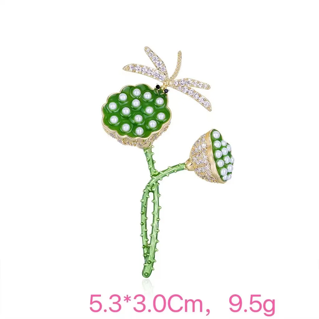 Classic Women Lotus Dragonfly Luxury Crystal Brooch Pin Fashion Plant Rhinestone High Quality Pearl Badges Buckle Party Pins