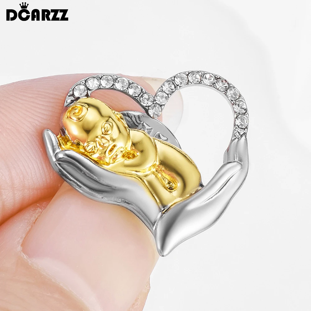 DCARZZ Medicine Newborn Heart Brooch Pin with Crystal Luxury Obstetrics Jewelry Lapel Badge for Obstetrician Midwife Doctor