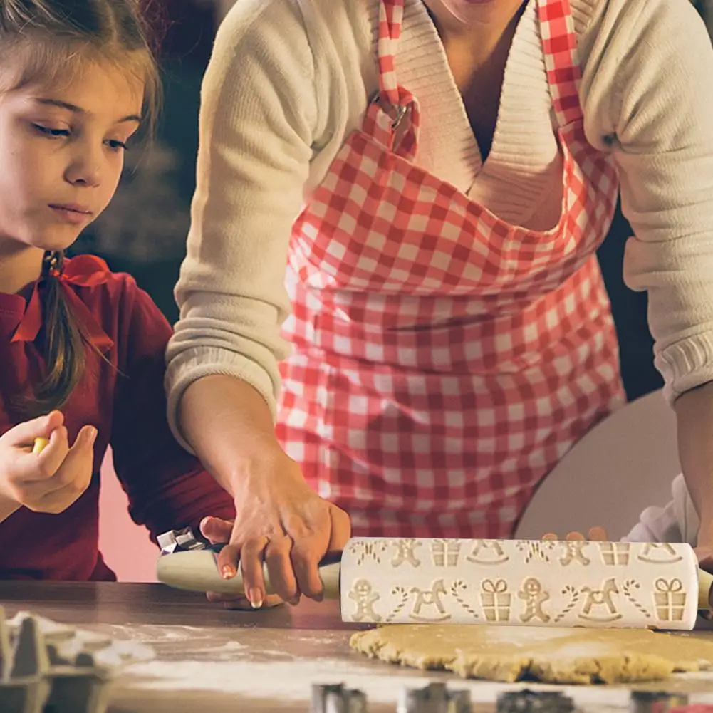 

Скалка с гравировкой и тиснением, праздничная рождественская деревянная скалка с изысканным гравированным узором для выпечки
