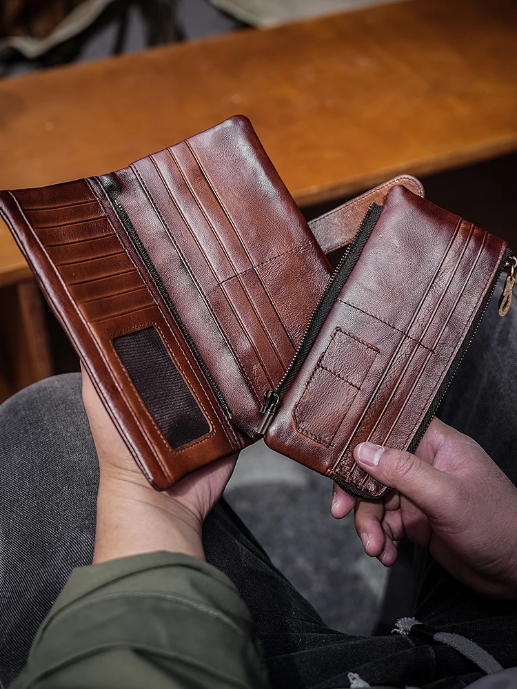 Genuine Top-Grain Leather Men's Wallet New Long-Style Cardholder with Integrated Large Capacity Perfect on Qixi Festival