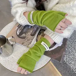 Guantes sin dedos de punto de estilo coreano para mujer, manoplas cálidas para el brazo, Mangas de muñeca, guantes de Anime Harajuku, guantes de Cachemira de Color puro