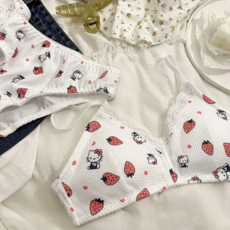 New Sanrio Hello Kitty Pants Nime My Melody Triangle Cup Bra Japanese Y2K Sweet Girl Fashion Breathable Strapless Underwear Set