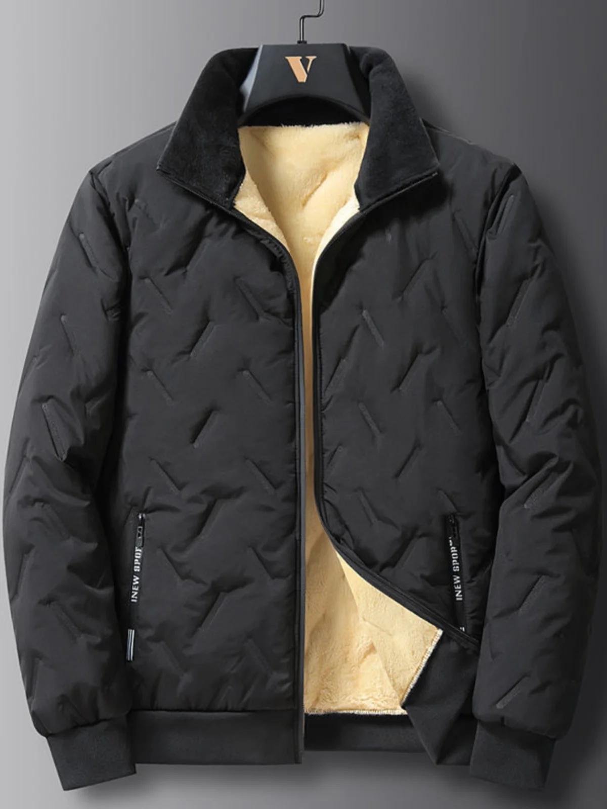 

Мужское зимнее пальто Jaet Fce на подкладке, ветрозащитное бархатное пальто с воротником-стойкой, теплая хлопковая одежда, украшение на молнии