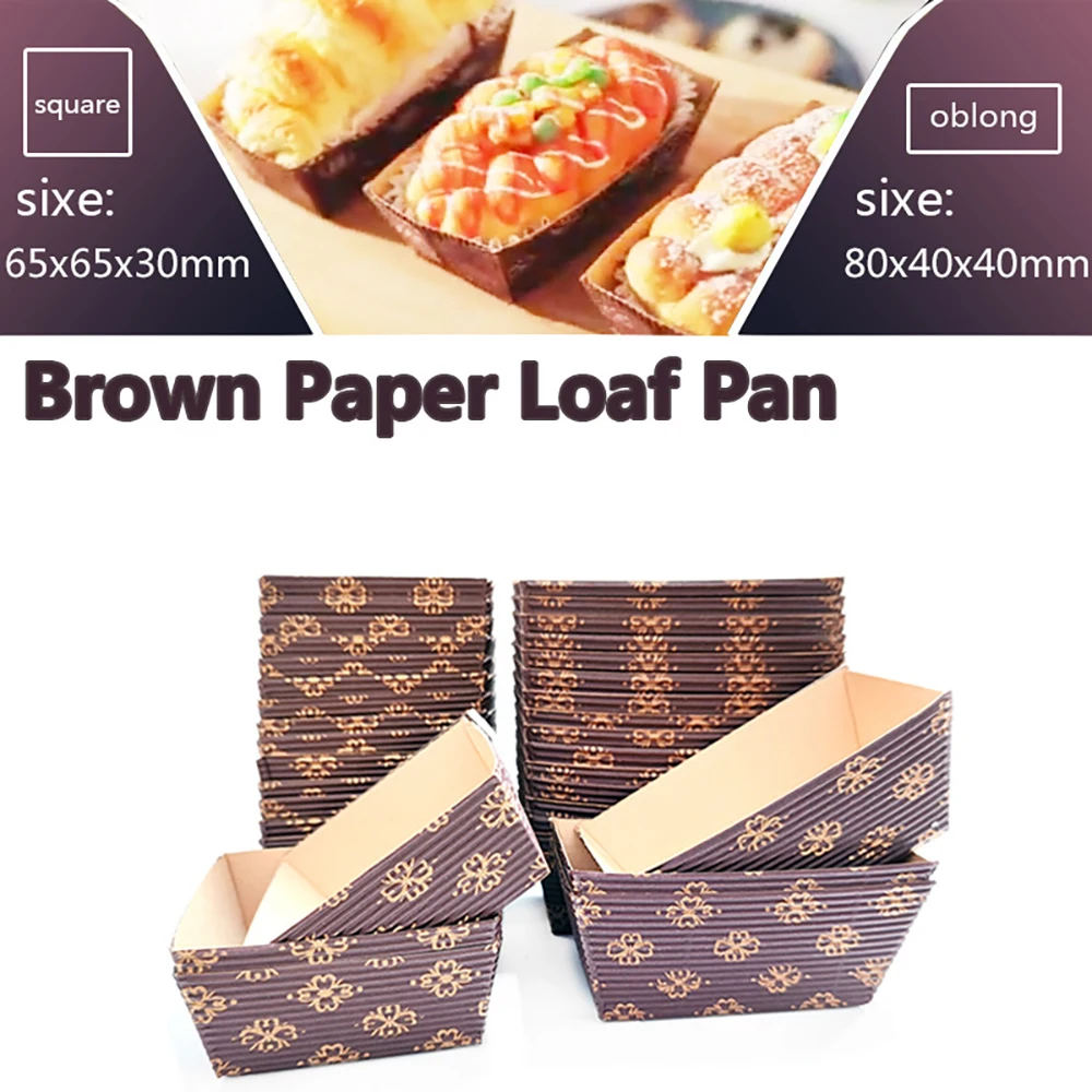 50pcs Loaf Cups Paper Liners Bread Baking Disposable Pan Kraft Muffin Cupcake Rectangular Loaf Kitchen Bakery Tools