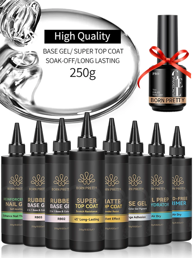 BORN PRETTY 250 g Super Top Coat Base Gel Soak Off UV-LED-Trocknung Langlebiger semi-permanenter Jelly Nude Pink Gel-Nagellack