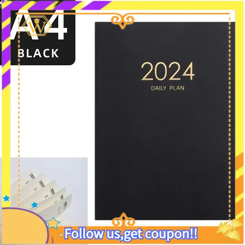 

Latest-2024 Black Plan Notebook Calendar Thickened Daily Plan Notebook Weekly Notebook Office School Supplies 21.2Cm X 28.8Cm X