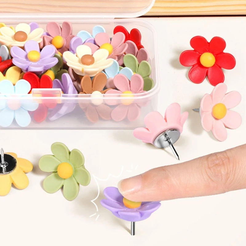 D0UA 20/30pcs หัวดอกไม้ดันหมุดจุกไม้ก๊อกแจ้งให้ทราบ
