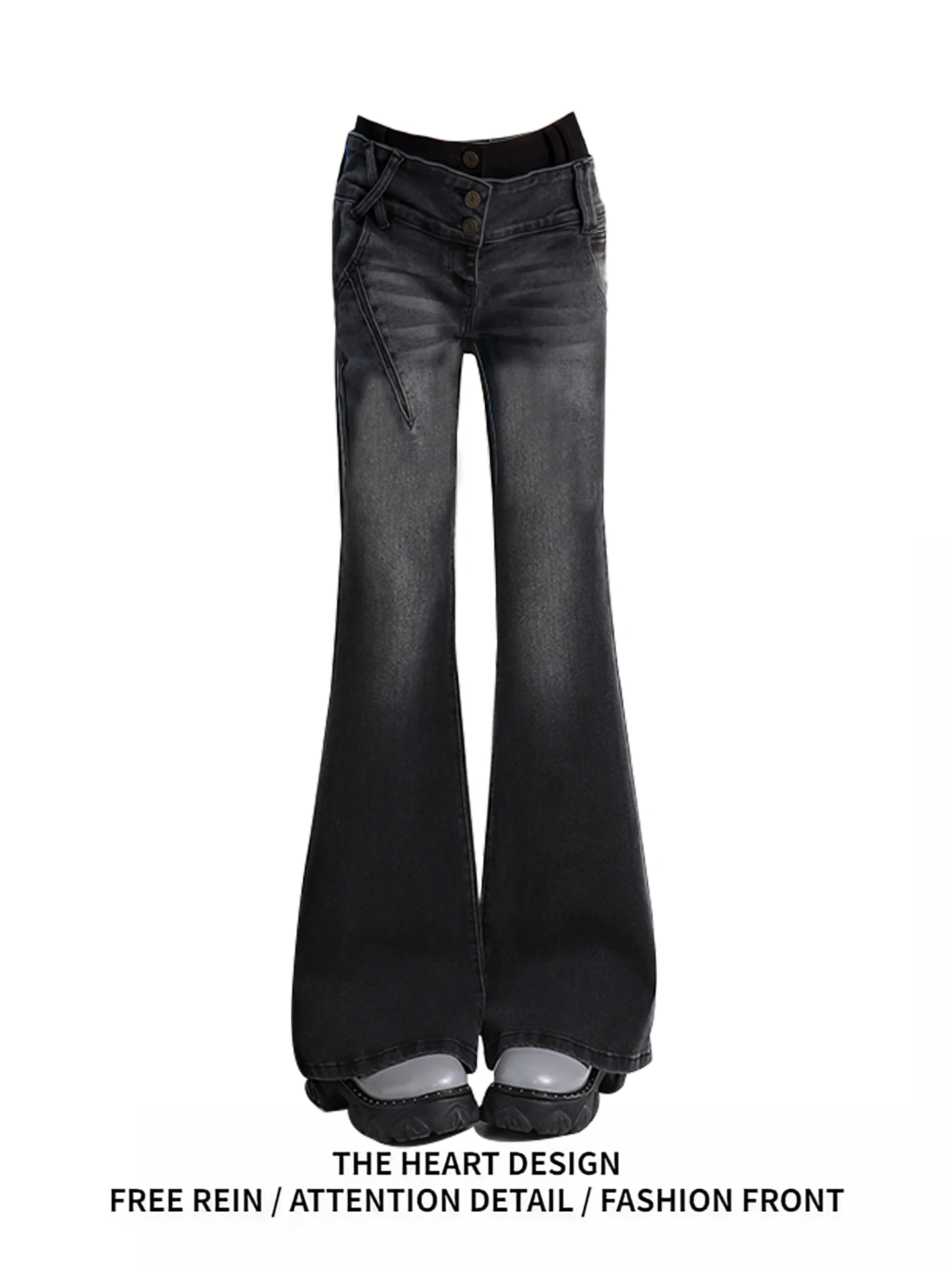 

Ретро американские джинсы-колокольчики, женские осенне-зимние дизайнерские брюки с двойной талией, искусственные брюки из двух предметов, сексуальные брюки-колокольчики