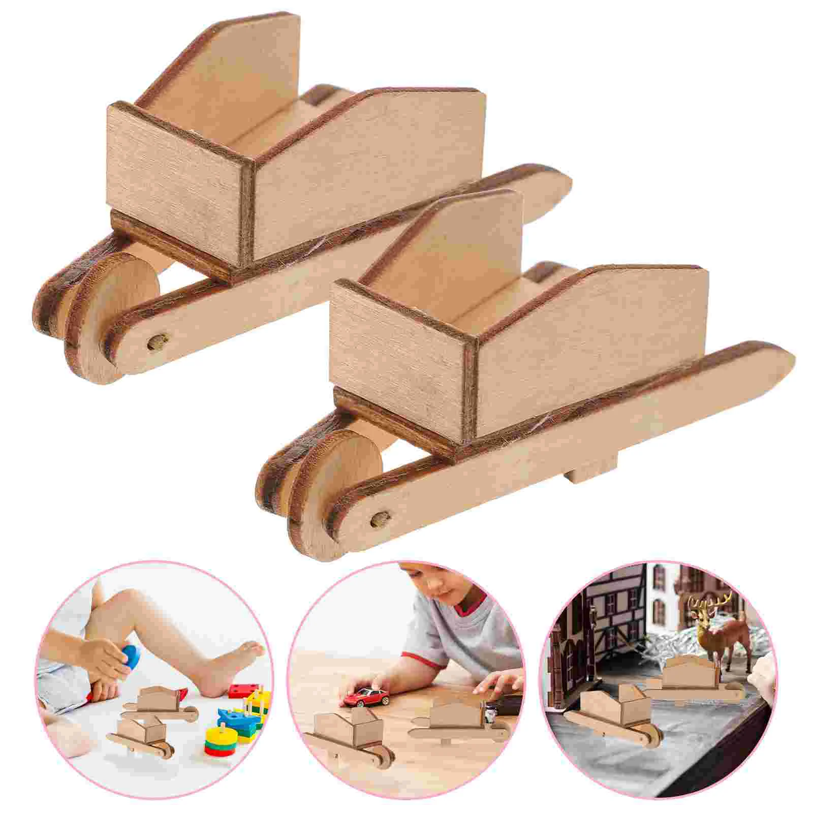 2 Pcs Mini Cart House Barrows Miniature Wooden Wheelbarrows Succulents