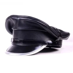 2025 Cool Genuine Leather Hat Men Male Germany Officer Visor Cap Locomotive Retro German Military Hat Cortical Casquette