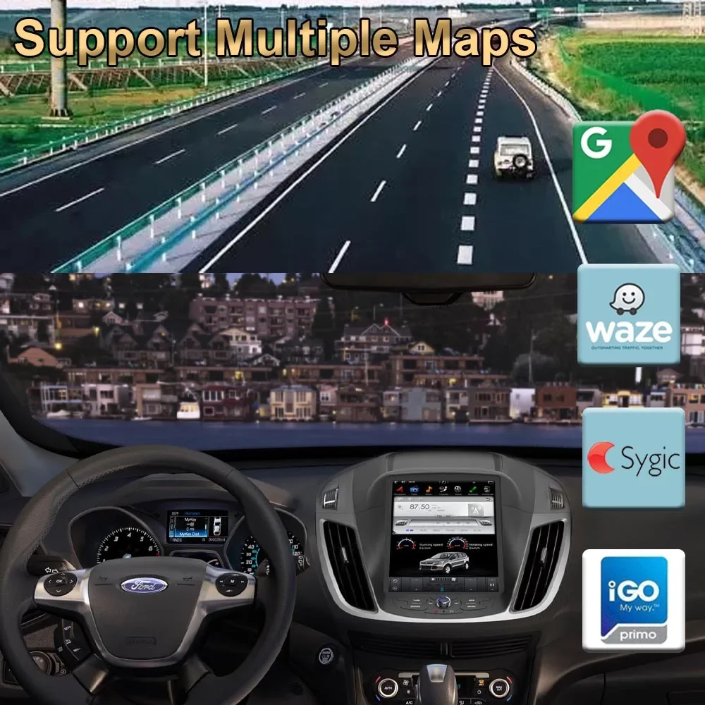 أندرويد 11 تسلا نمط عمودي سيارة لتحديد المواقع والملاحة لفورد كوغا/الهروب 2013-2015 (الجيل الثاني) راديو ستيريو الوسائط المتعددة
