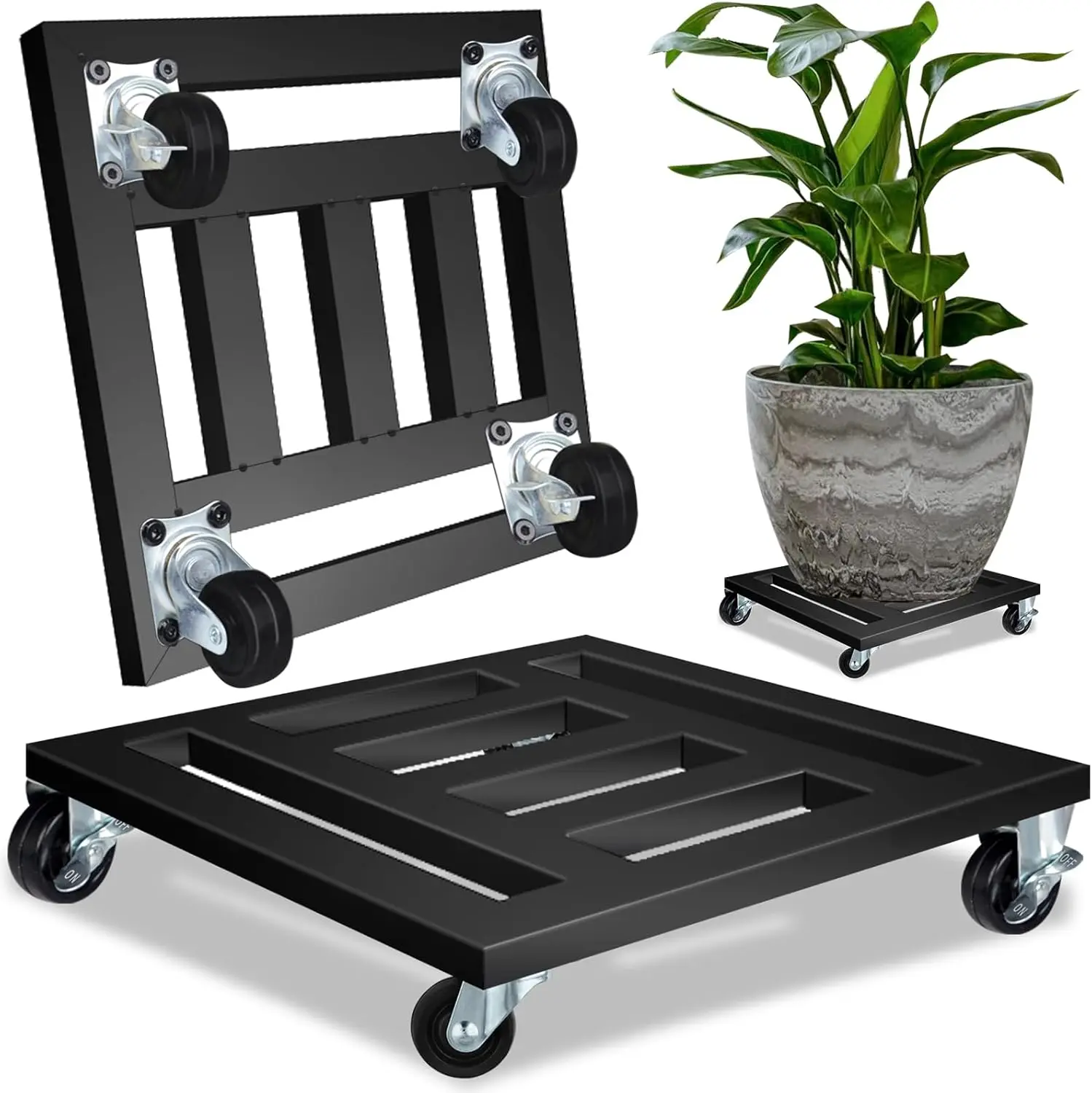 

Прочная тележка для растений на колесах, 16-дюймовая металлическая передвижная подставка для дома и улицы, 2 квадратные тележки-платформы с блокируемыми колесами, выдерживают до 400 фунтов.