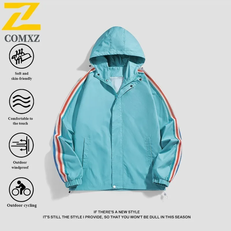 سترة واقية بغطاء للرأس للرجال، سترة واقية خفيفة الوزن مقاومة للماء، فضفاضة تناسب طراز هونج كونج، سترة معطف ربيع الخريف #4