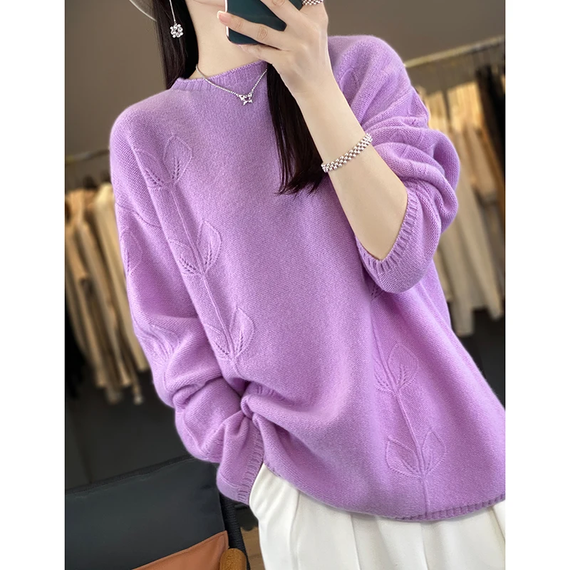 Cashmere sweater female 100 pure cashmere loose sweater new round neck wool bottoming shirt thickness