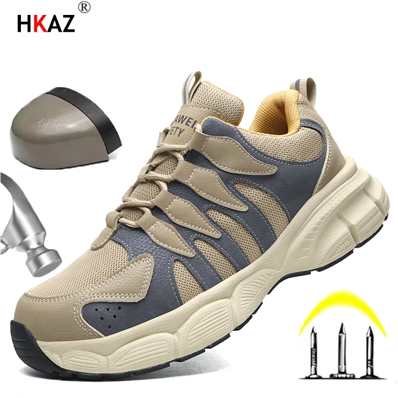 Safety Shoes Men With Steel Toe Cap Anti-smash Men Work Shoes Sneakers Light Puncture-Proof Indestructible Shoes Dropshipping