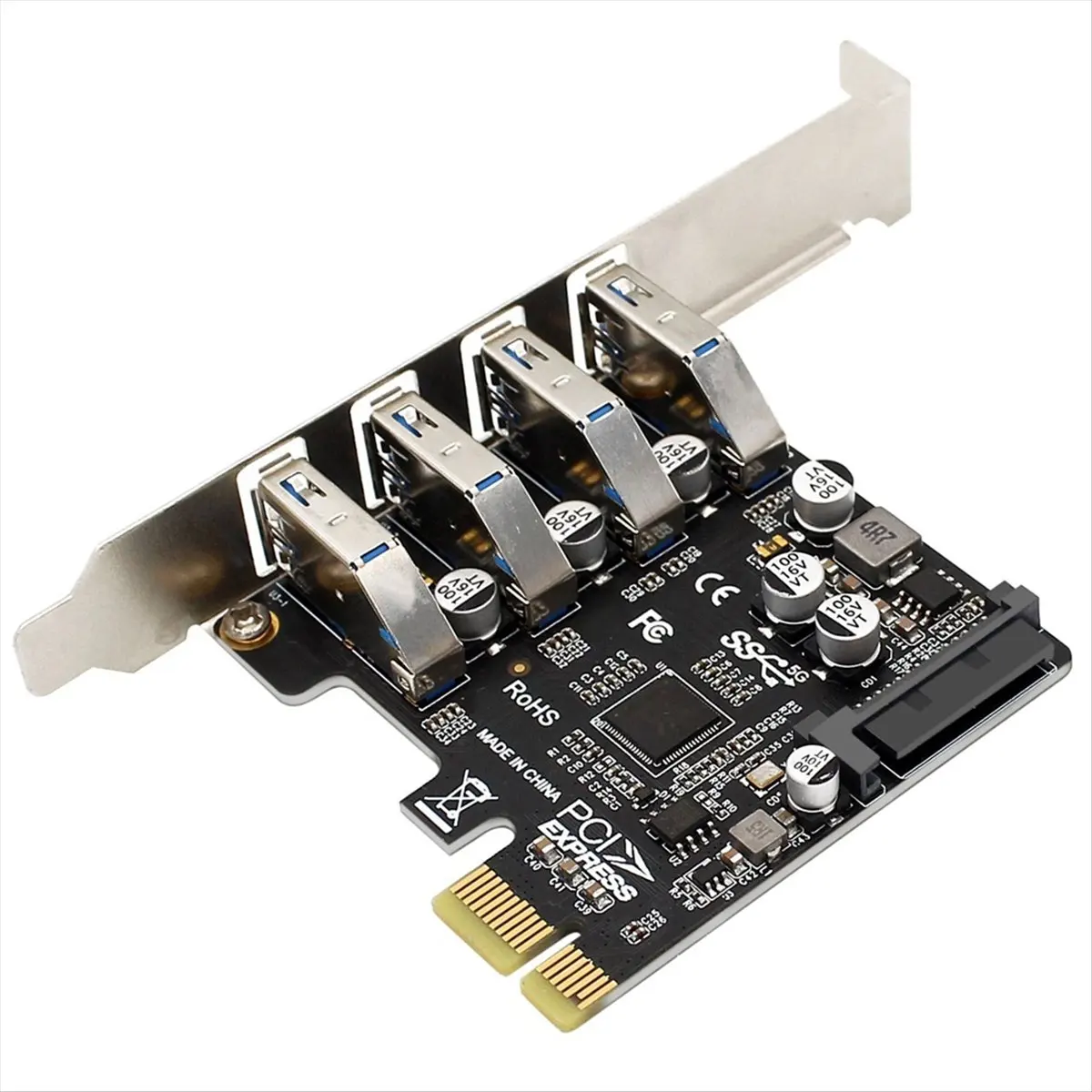 PCIe to 4 Port USB3.0 HUB+ 15Pin Power 5Gbps PCI Express Expansion Card USB 3.0 Adapter for 2U/4U Case Desktop
