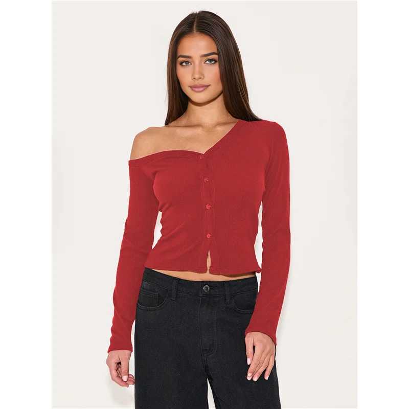 เสื้อคาร์ดิแกนติดกระดุมแบบเปิดด้านหน้า แขนยาว ทรงครอป สำหรับผู้หญิง รุ่น ABRT เหมาะสำหรับฤดูใบไม้ร่วง