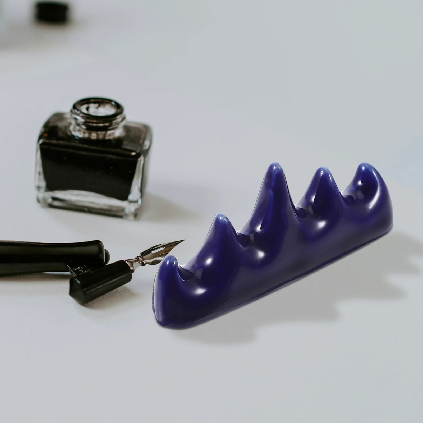 حامل قلم جبل بخمسة أصابع من السيراميك، حامل فرشاة الخط، سعة كبيرة، قاعدة ثابتة، منظم مكتب، مستلزمات الكتابة #5