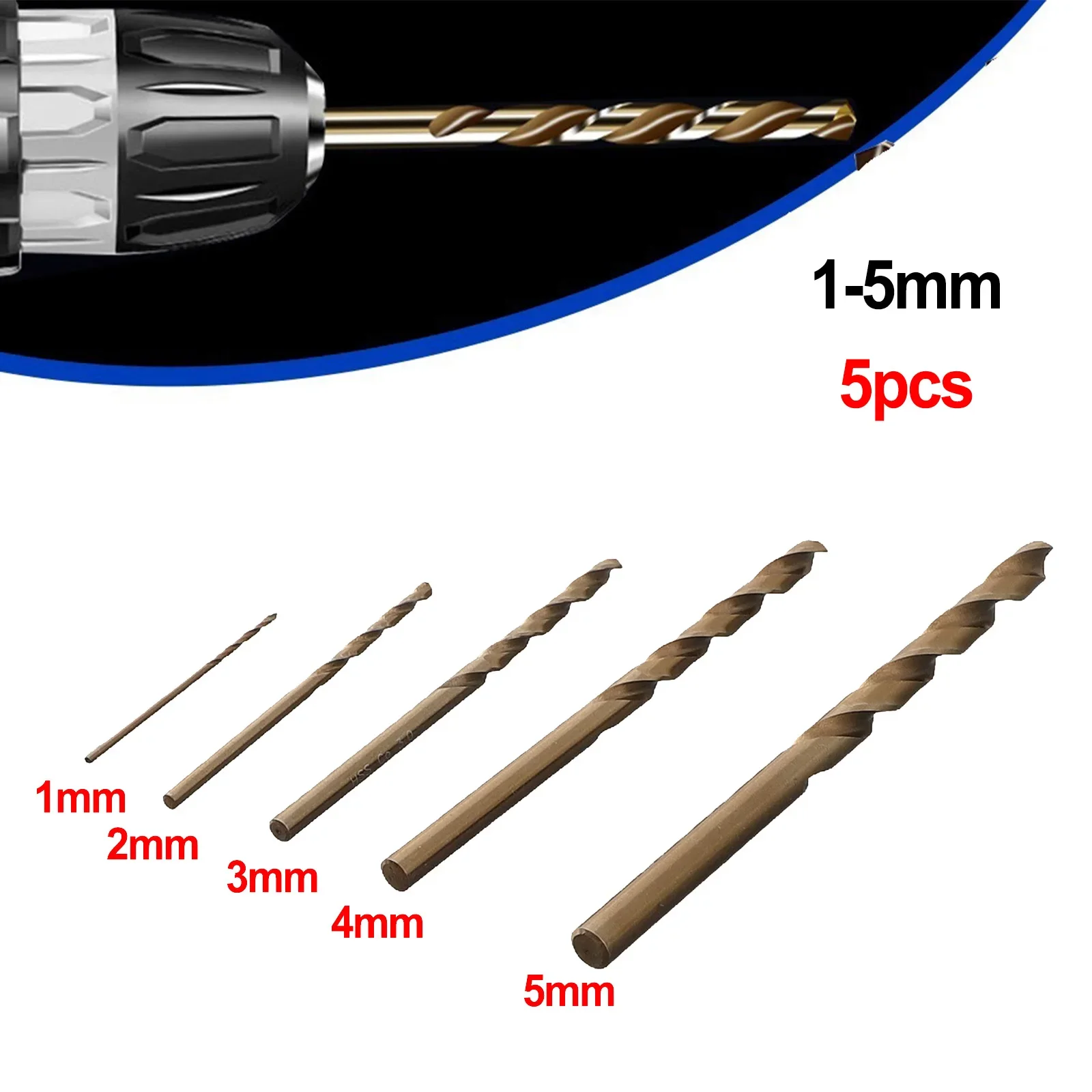 5 шт., набор кобальтовых сверл HSS-Co M35, 135 градусов, шнековое сверло с разъемным наконечником для дерева, металла, резак для отверстий, сверление 1/2/3/4/5 мм