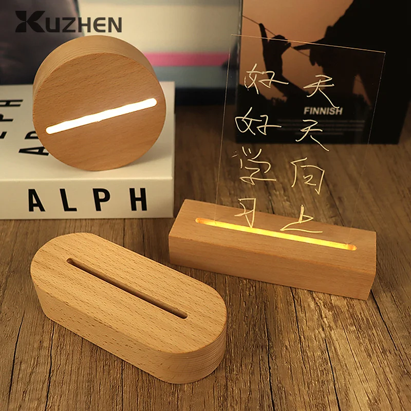 AAA Battery Powered Wood Base Led Light Display Stand For Acrylic Night Lamp Art DIY Wood Light Display Base Stand