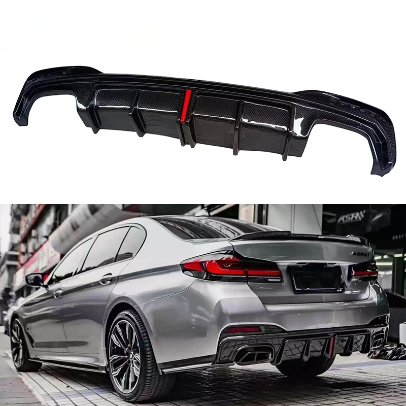 Real Carbon Fiber Rear Diffuser With Lights For BMW 2018-2023 5 Series Diffuser Rear Bumper Lip Splitter Spoiler G30 G38