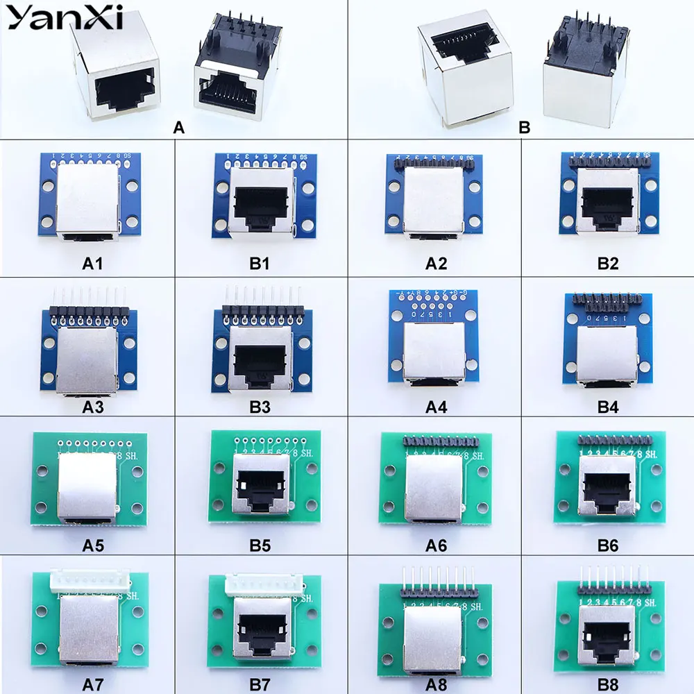 1PC RJ45 Network Port Adapter 8P Vertical Horizontal Test Board Ethernet Connector Network  Interface Port Adapter Circuit Board