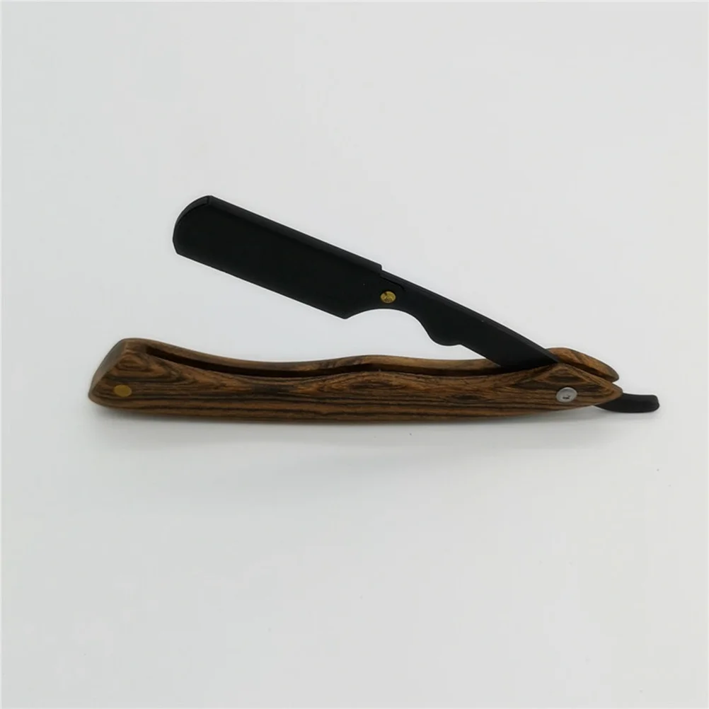 

Wooden Handle Black Metal Straight Barber Razor Portable Safe Manual Razor for Men Beard Sideburns Short Hair Hair Salon Use