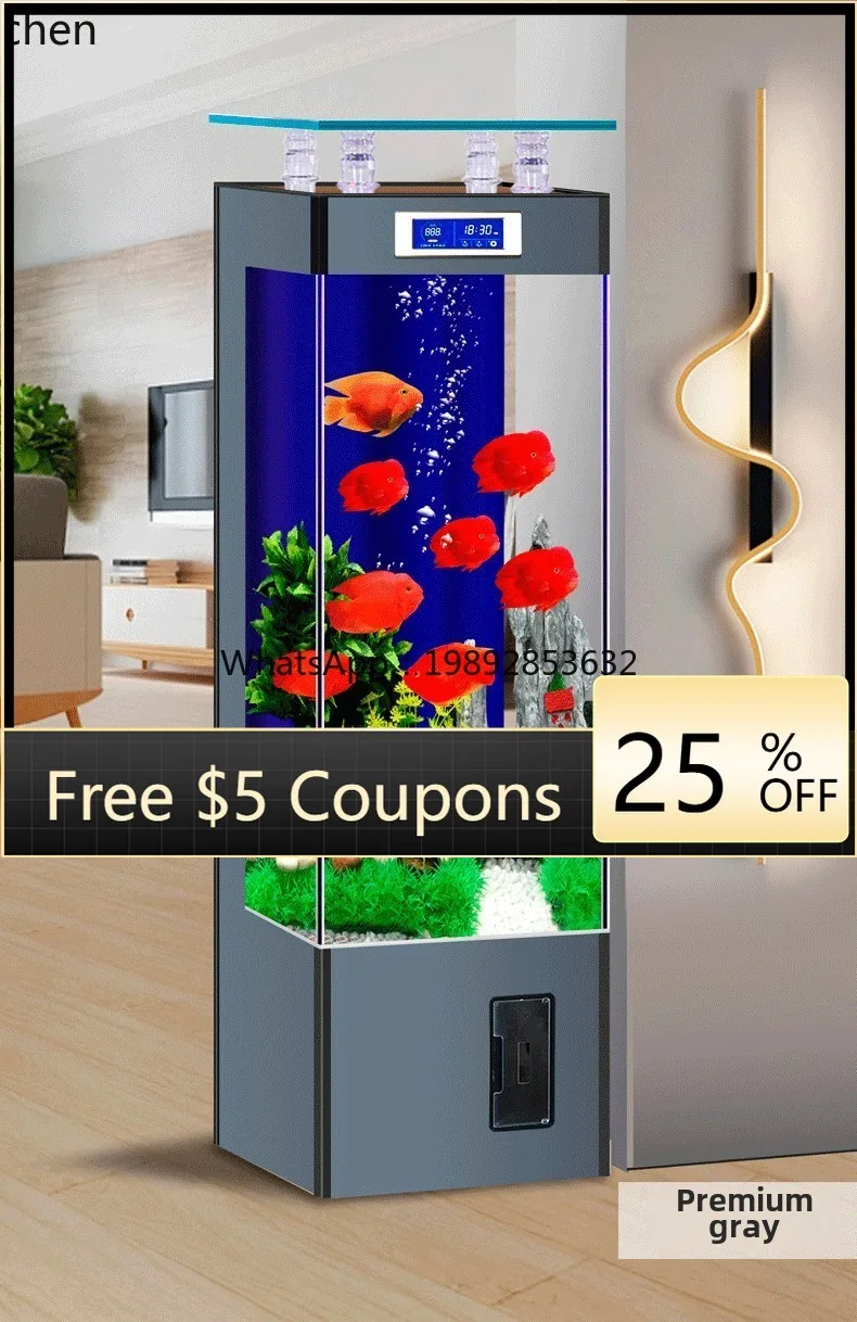YGG  glass fish tank living room small household vertical floor ecological goldfish tank smart aquarium
