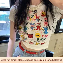 1PC Baby Tee Cropped Ladies Graphic Anti-wrinkle Anti-pilling Breathable Anti-Shrink Plain Summer Cotton Tight Slim T Shirt Top